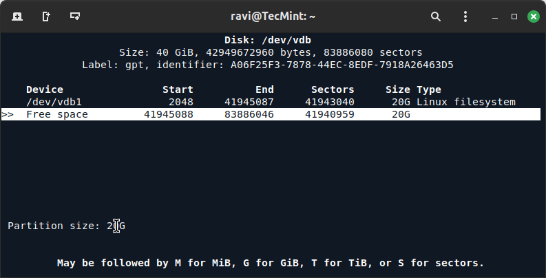 Set Second Partition Size