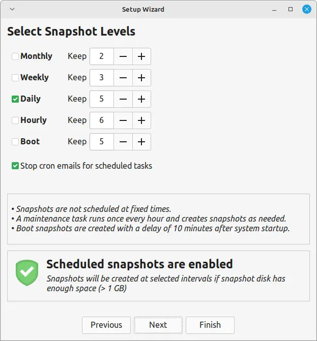 Choose Snapshot Levels