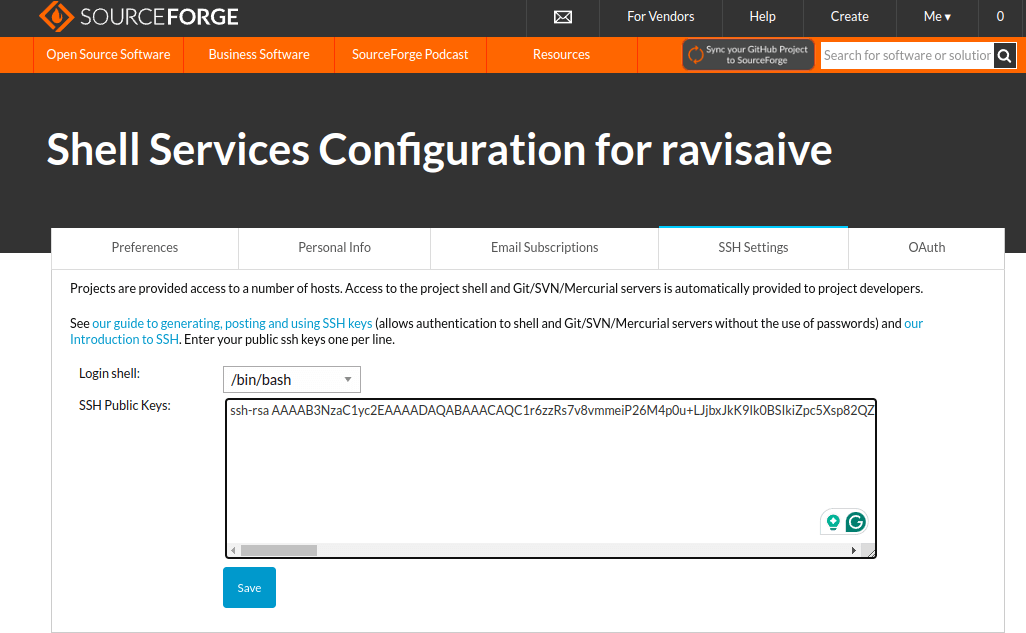 Add SSH Public Key to SourceForge