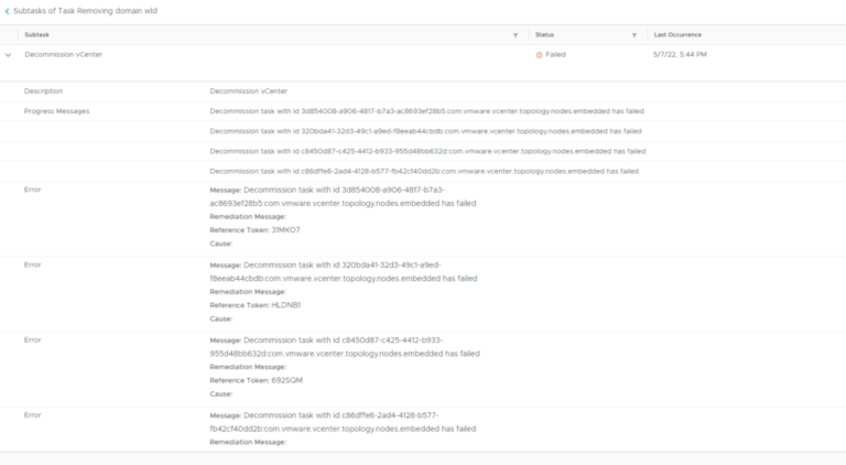 VCF – Delete Domain Failed