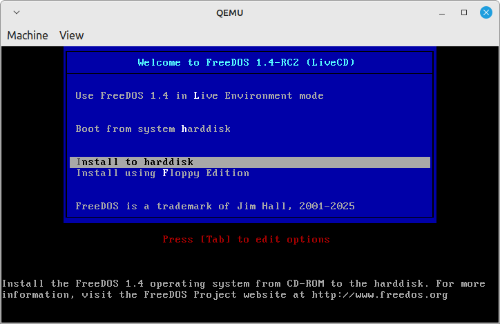 Install FreeDOS to Hard Disk