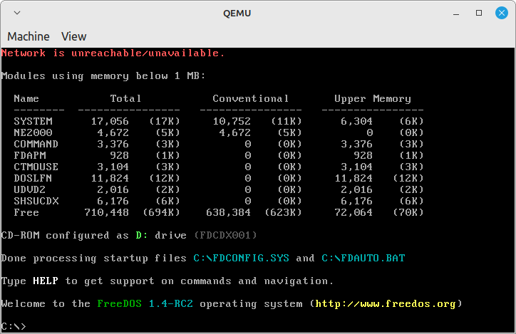 FreeDOS Running