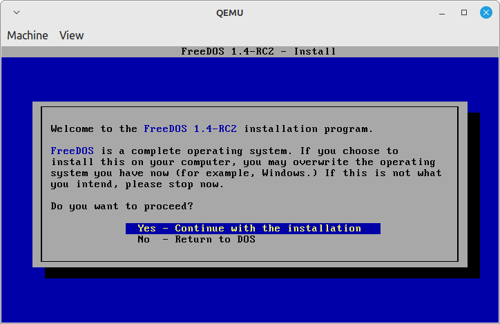 FreeDOS Installation Option