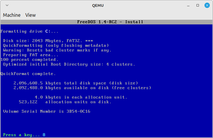 FreeDOS Drive Formatting