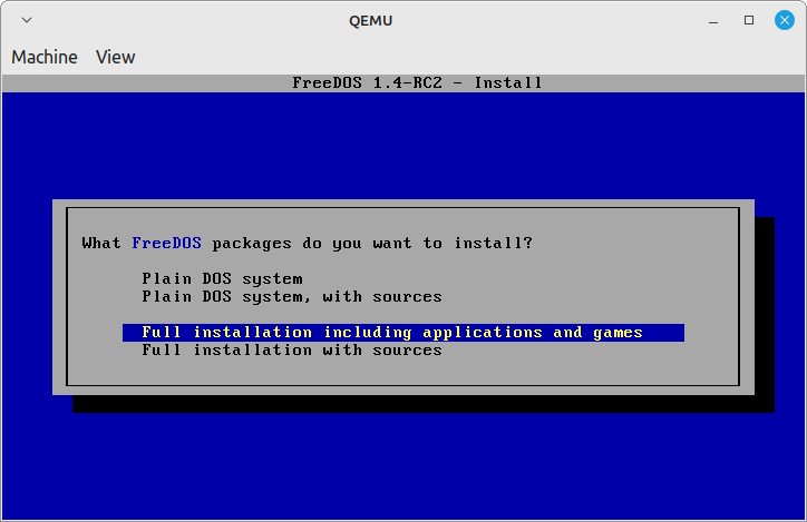 FreeDOS Installation Type