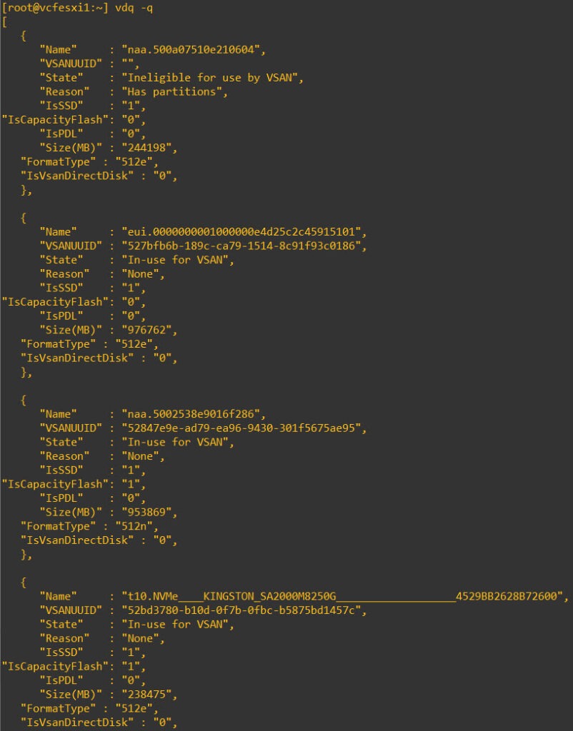 using vdq -q to check disk tagging