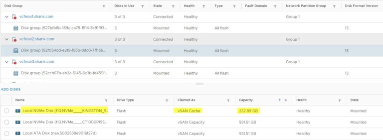 Recreating VCF Managed vSAN Disk Groups