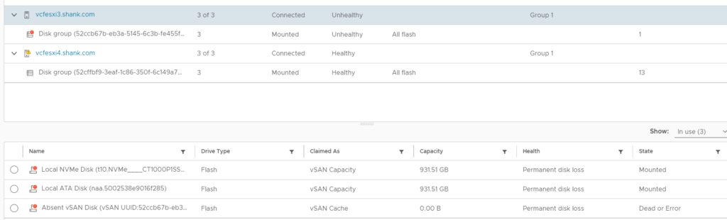 vSAN Disk dead or error