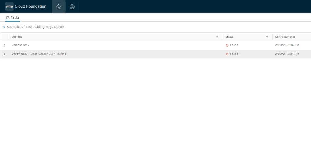 sddc manager verify bgp fail