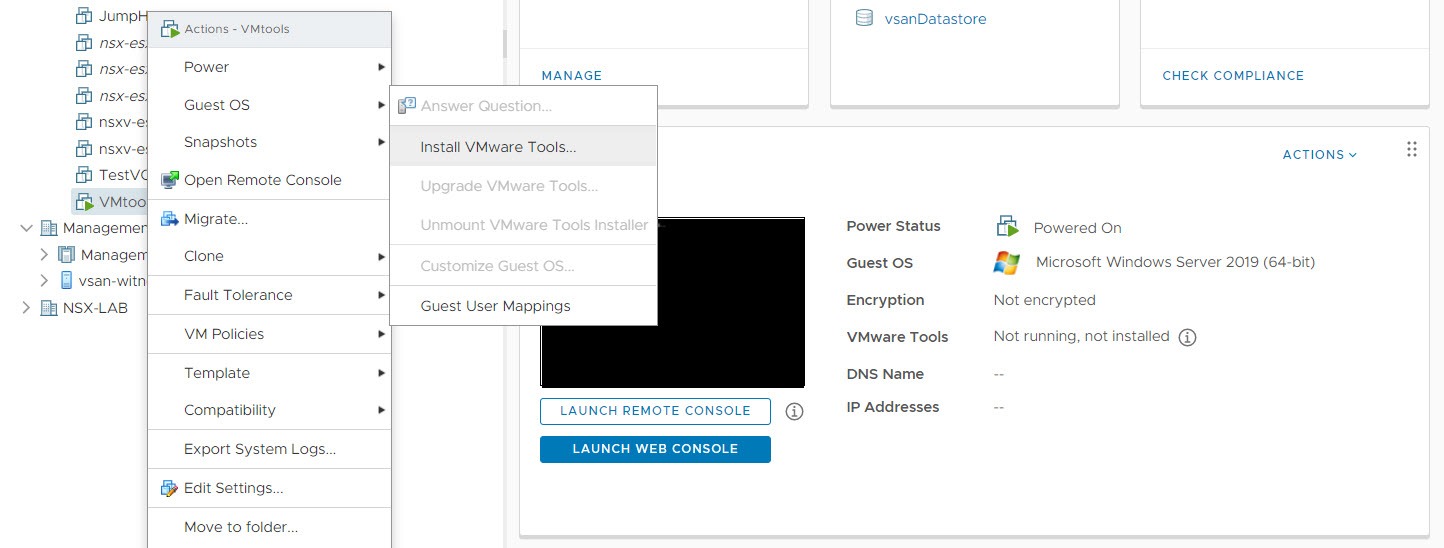 initial vmware tools install on esxi 7 update 1c