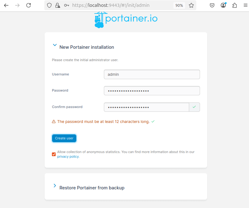 Create Portainer Admin Account