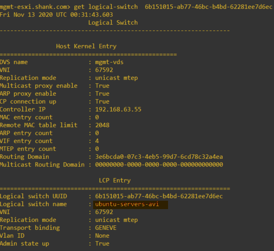 management host nsxcli get logical-switch to identify the switch