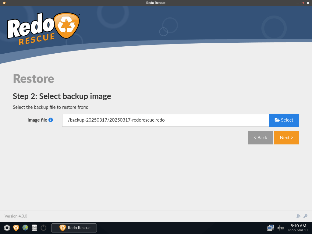 Choose Backup Image