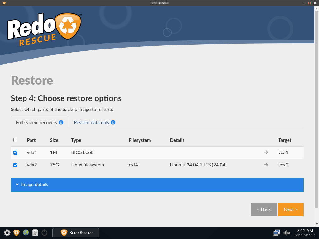 Choose Image Restore Option