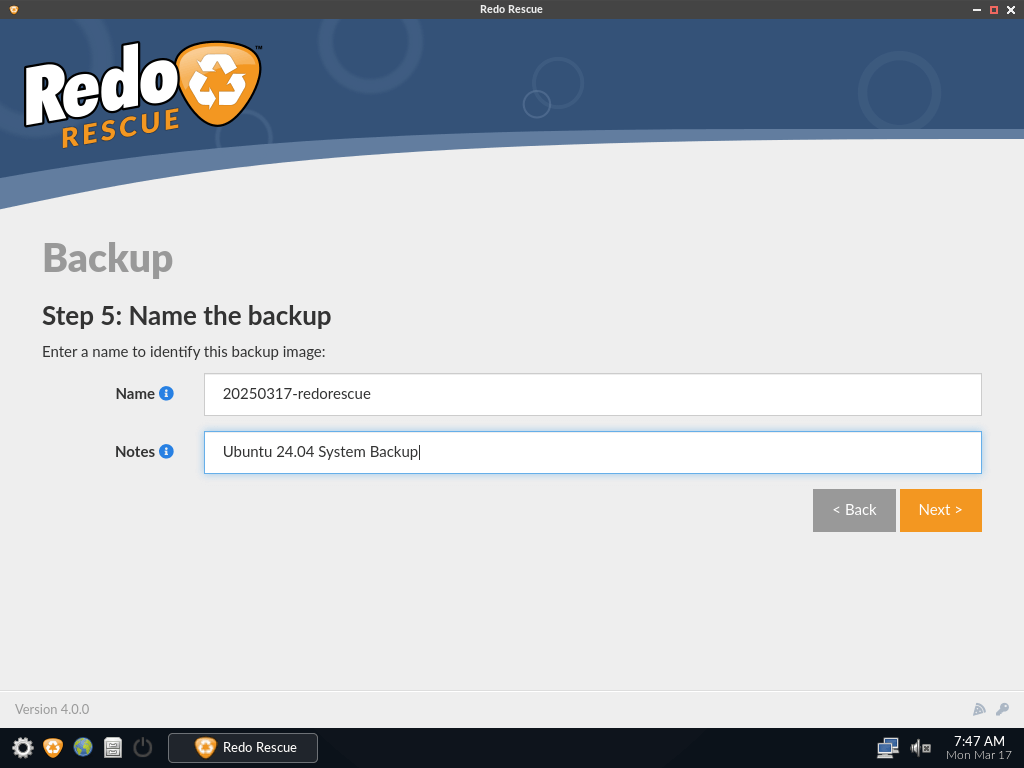 Choose Name of The Backup