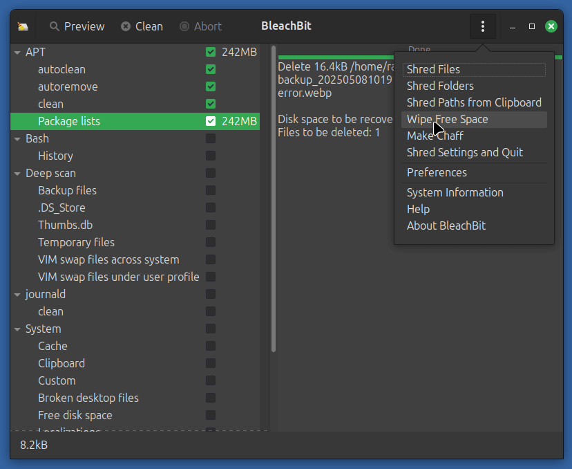 Bleachbit Wipe Free Disk Space