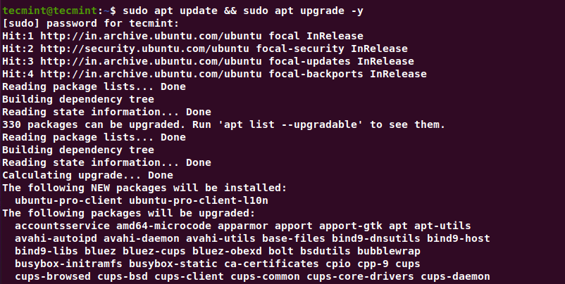 Upgrade Ubuntu 20.04 Packages