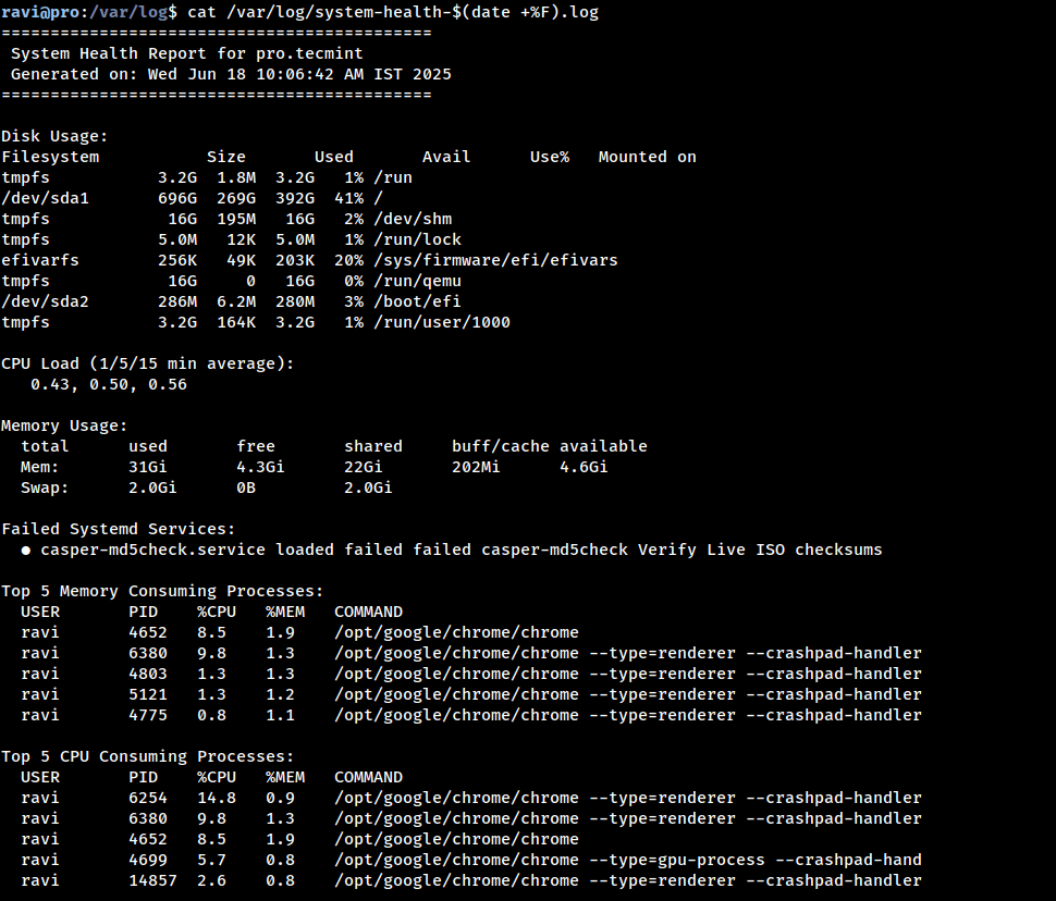 System Health Report