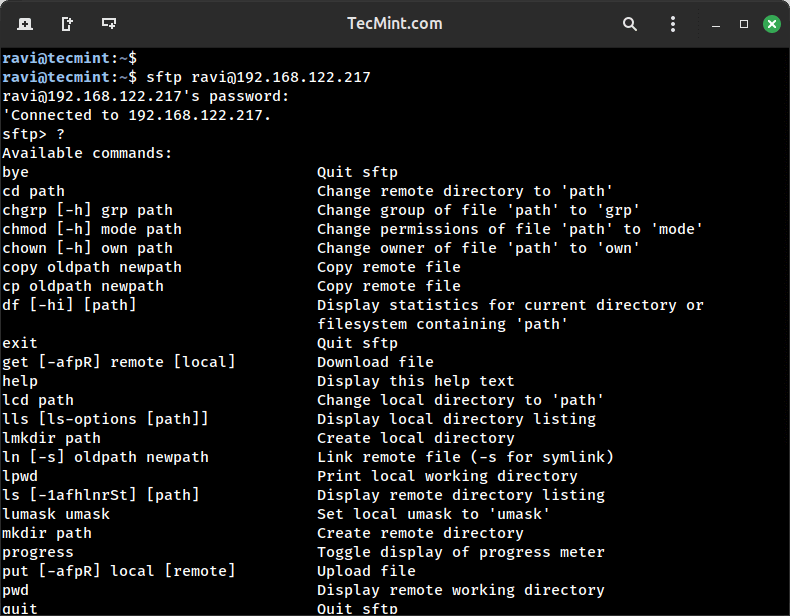 sFTP Help and Usage