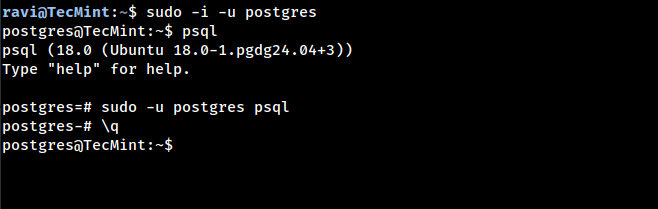 Logging into PostgreSQL System Account