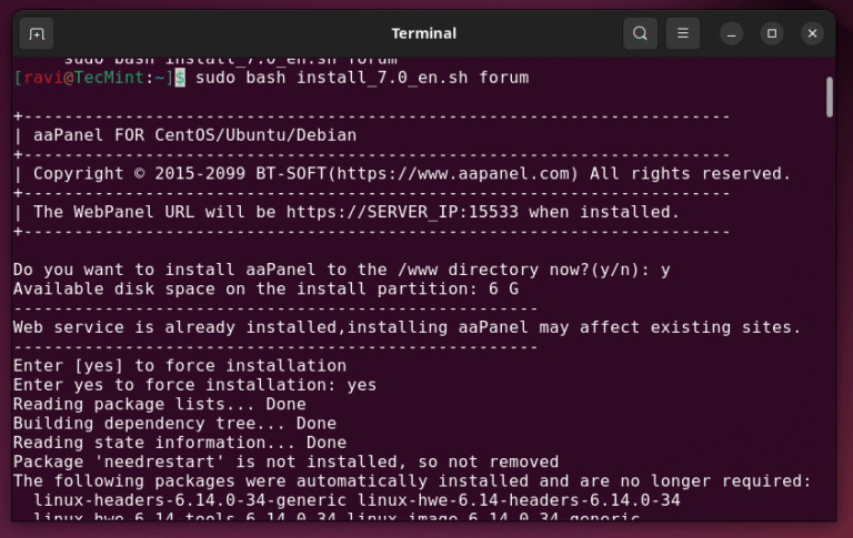 How to Install aaPanel Hosting Control Panel in Ubuntu 24.04
