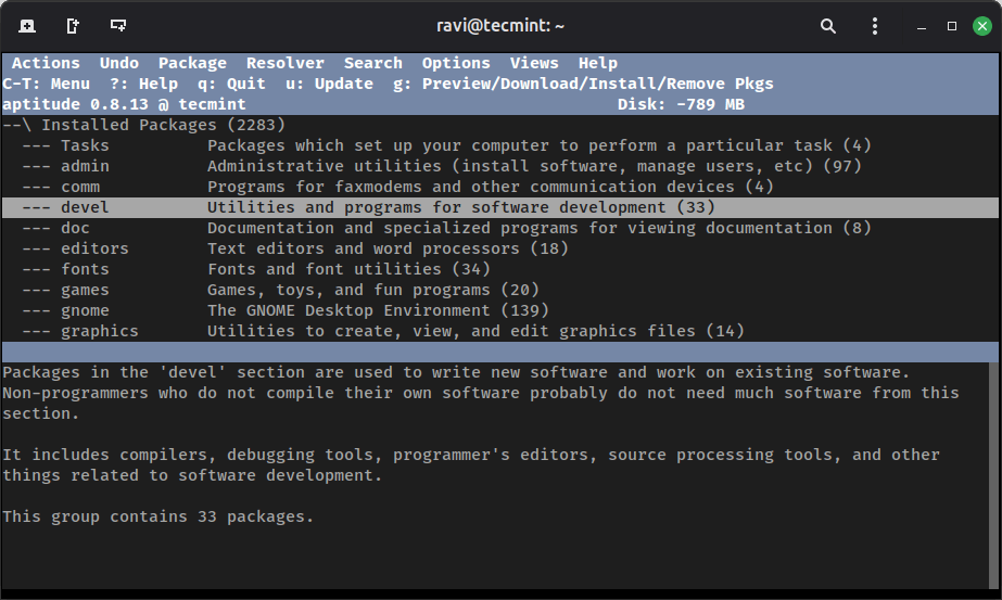 Organized Package Browsing with aptitude