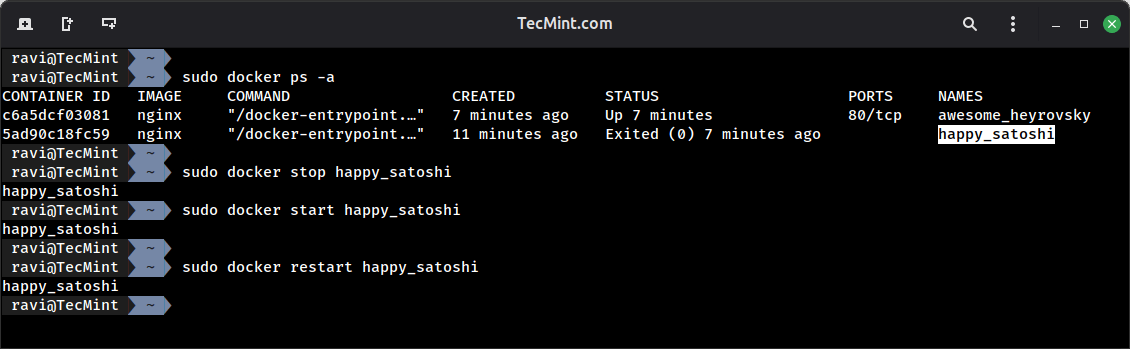 Start and Stop Docker Containers