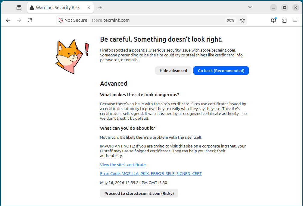 Browser Certificate Warning