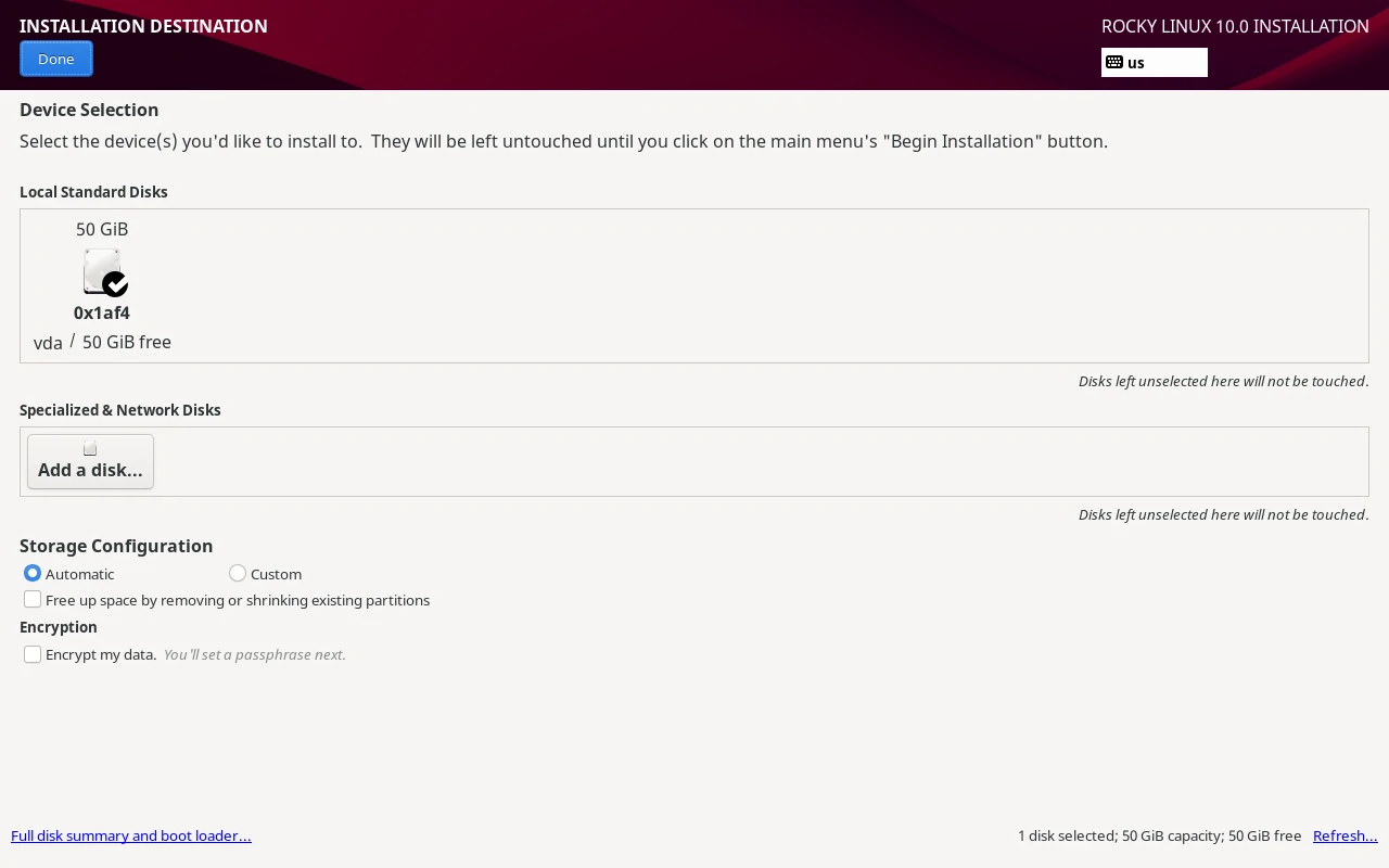 Rocky Linux Installation Selection
