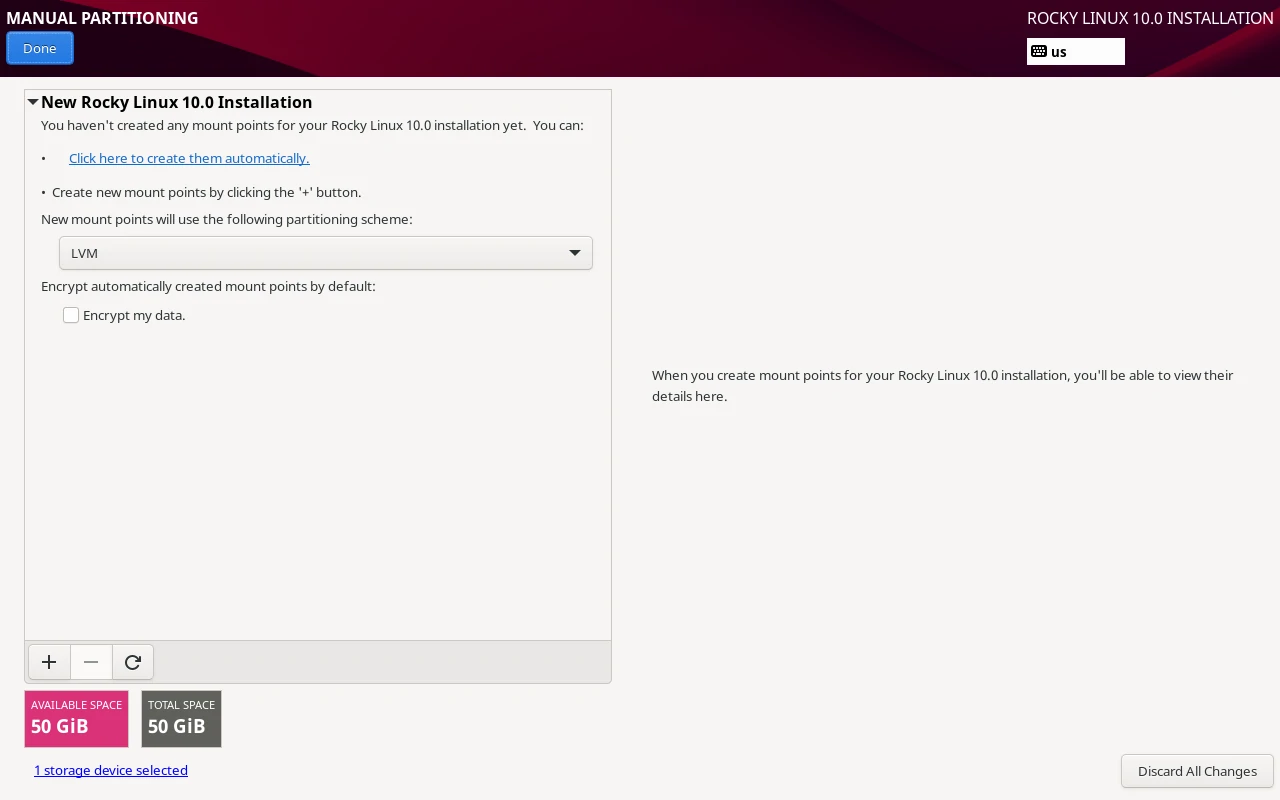 Rocky Linux Manual Partitioning